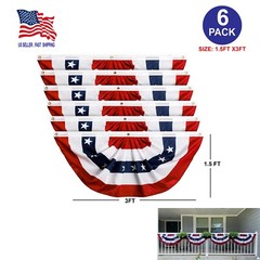 6 Pack USA Pleated Fan Flag 1.5×3 Feet American US Bunting Flags Half Fan Banner