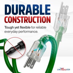 Outdoor/Indoor Extension Cord Heavy Duty 3 Prong SJTW, Flexible Long Power Cord