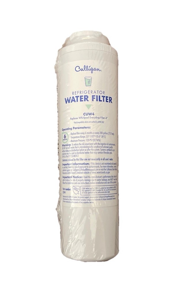 Culligan Water Filter CUW4 Replaces Whirlpool Everydrop Filter 4”. White NOB