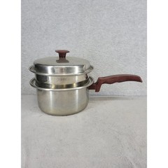 Vintage FlavorSeal Stainless Steel 3 Piece Double Boiler Set Brown Handles