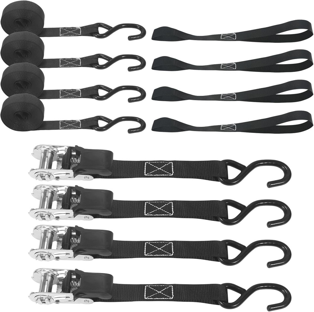 Rhino USA Retractable Ratchet Straps (4-Pack) – 1 Inch x 15 Feet (1,650lb Break