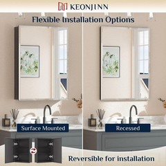 KeonJinn 36″ W x 32″ H Rectangular Beveled Metal Black Medicine Cabinet