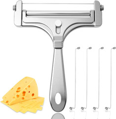Stainless Steel Wire Cheese Slicer with 4 Extra Wires Adjustable Thickness, Hand