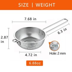 Stainless Steel Basin Colander Handle Strainer Resting Feet 7.68 In PC