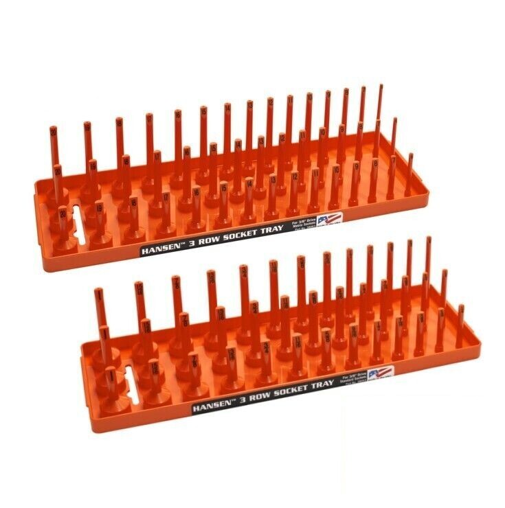 Hansen 3/8″ Socket Tray Organizer Holder Set 3 Row Metric SAE Shallow Deep OR
