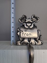 Vintage Cast Iron Silver Dog To/From Christmas Stocking Hanger