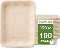 [100 COUNT]Harvest Pack 32 oz Compostable Food Trays 8.49″ x 6.45″ x 1.86″