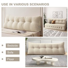 Twin/Queen/King Teddy Fleece Wedge Headboard Pillow w/ High Resilience Filling
