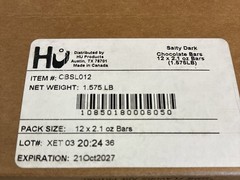 Hu Organic Salty Dark Chocolate Box 12 Bars Paleo Vegan Fair Trade Gluten Free