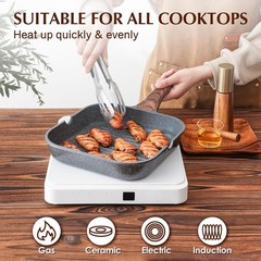 Nonstick Grill Pan for Stove Tops, Versatile Griddle with Pour Spouts, 9.5 Inch