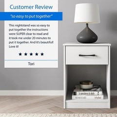 Ardent Nightstand Bedside Table with 1 Drawer End Side Table Bedroom White