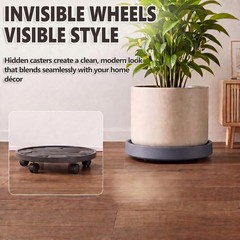 2Pack Gray 9.8 In Plant Caddy Hidden Wheels Rolling Stand Casters Dolly