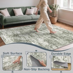 Area Rugs 5×7 for Living Room, Modern Abstract Machine Washable Large Green Rug