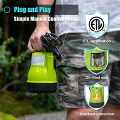 FLUENTPOWER 1/4HP Utility Pump 1900GPH Submersible Sump Pump With Manual Control