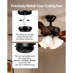 Brushed Nickel Fan Light Kit, 4-Light, 3000K, 750lm, Alabaster Glass, 10.3in W