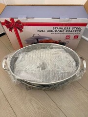Stainless Steel Oval High Dome Roasting Pan w/ Removable Rack 25 lb 450°F