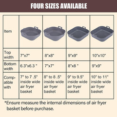 Silicone Liners Square for Air Fryer, 2 Pcs Non-Stick -Grade Reusable Basket Sil