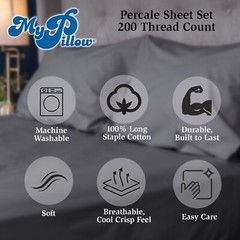 MyPillow 100% Cotton Percale Bed Sheets 200 Thread Count