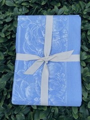 Williams Sonoma Vtg 2008 Lemon JACQUARD Tablecloth 70” x 90” BLUE NWT Cotton