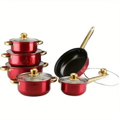 12 Piece Cookware Set Nonstick Pots and Pans Home Kitchen Cooking Non Stick Red