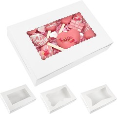 48pcs Bakery Boxes,12x8x2.5 Inches Cookie Boxes with 3 Style Window for Choco…