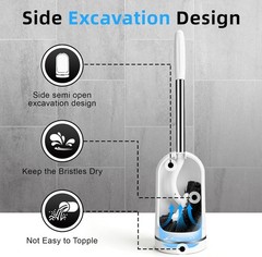 Toilet Brush and Holder Set, Curved Toilet Brush with Stainless Steel Handle