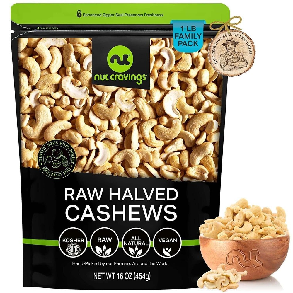Raw Cashew Halves & Pieces – Unsalted, Superior to Organic (16 Ounce, 1LB)