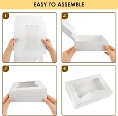 48pcs Bakery Boxes,12x8x2.5 Inches Cookie Boxes with 3 Style Window for Choco…