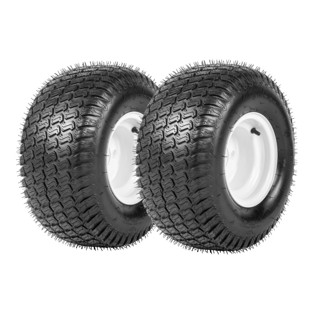 Two 18×9.50-8 Lawn Mower Tires And White Rims LRB 4 Lug Hole 18×9.5-8 18×9.5×8