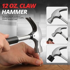 17Pc 12oz Rubber Face Hammer Adjustable Wrench Combination Plier Home Tool Kit