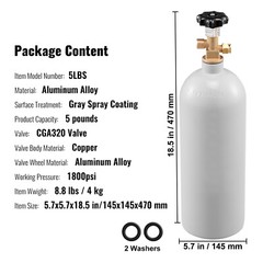 5 lbs Aluminum CO2 Cylinder with CGA320 Valve for Homebrew Draft Beer Aquarium