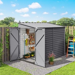 4.6′ x 9′ Metal Outdoor Storage Shed with Lockable Doors, Gray
