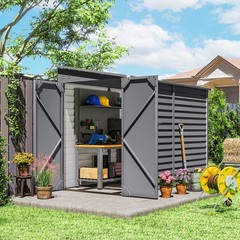 4.6′ x 9′ Metal Outdoor Storage Shed with Lockable Doors, Gray