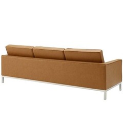 Modway Loft Tufted Upholstered Faux Leather Sofa in Silver and Tan