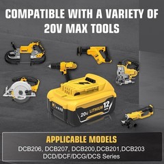 Pack 12.0AH For DeWalt 20V 20 Volt Max XR Lithium Ion Battery DCB206-2 DCB205-2