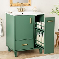 Bathroom Vanity with/Sink Solid Wood Frame Storage Cabinet w/Door Shelf, Drawer