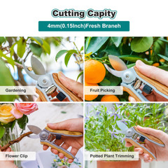 Berry&Bird 2pcs Pruning Shears Mini Curved Blades Hand Pruners W/ Wooden Handle