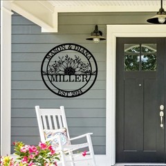 Personalized Wedding Sign – Sunflower Family Name & Established Date Metal Art