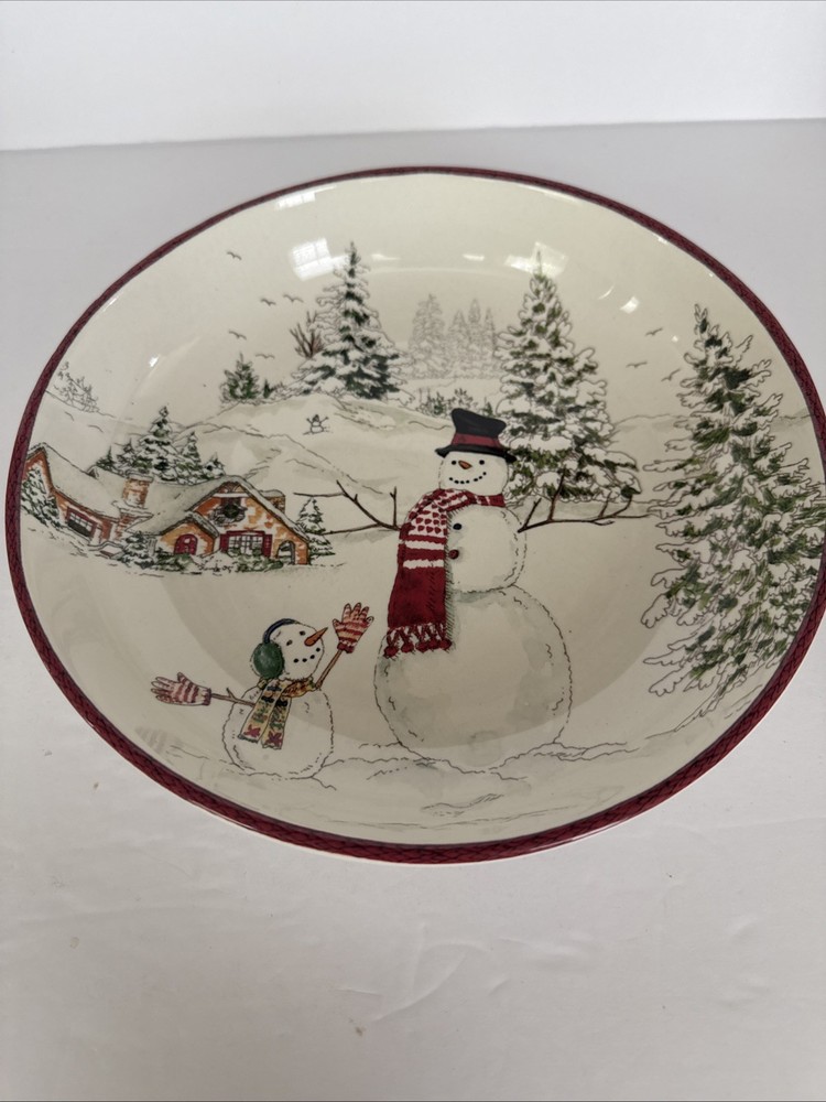 Williams Sonoma Snowman Serving Bowl 8.5″ Winter Christmas Retired