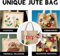 Karinoos 8Pcs Burlap Tote Bag Set Handles Waterproof Reusable Blank Grocery