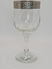 Six Vtg Versace Style Wine Glass Goblet Silver Greek Key Design 6.75 In Art Deco