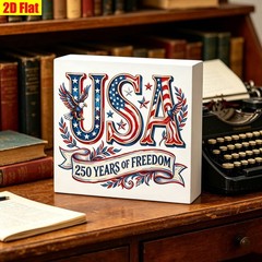 USA 250 Years Of Freedom Wooden Box Sign Patriotic Eagle Flag 4th Of July Decor
