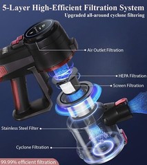 VYKLO 55Min Cordless Handheld Stick Vacuum Cleaner Floor Carpet Xtra Battery Red
