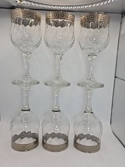 Six Vtg Versace Style Wine Glass Goblet Silver Greek Key Design 6.75 In Art Deco