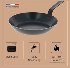 De Buyer Blue Carbon Steel 9.5″ Fry Pan – Black