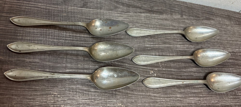 VINTAGE Antique RESILCO NICKEL SILVER SHEFFIELD DESSERT SPOONS x 6
