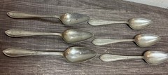 VINTAGE Antique RESILCO NICKEL SILVER SHEFFIELD DESSERT SPOONS x 6