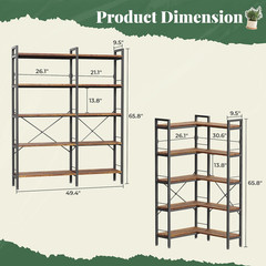 Huuger 5 Tier Bookshelf, L Shaped Corner Bookshelf with 10 Open Shelves, 49.4 In