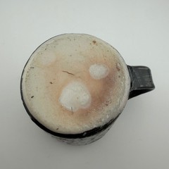 Handmade Studio Art Pottery Mug 3.25in Black Fish Abstract Sgraffito 1990