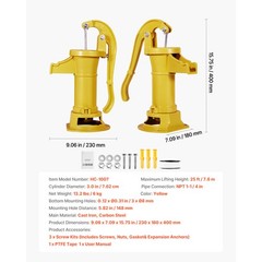 Uimoso Antique Cast Iron Manual Water Pump 25ft Hand Pitcher Pump, Yellow Finish
